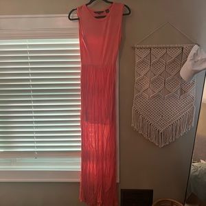 French Connection long, flowy bright pink dress